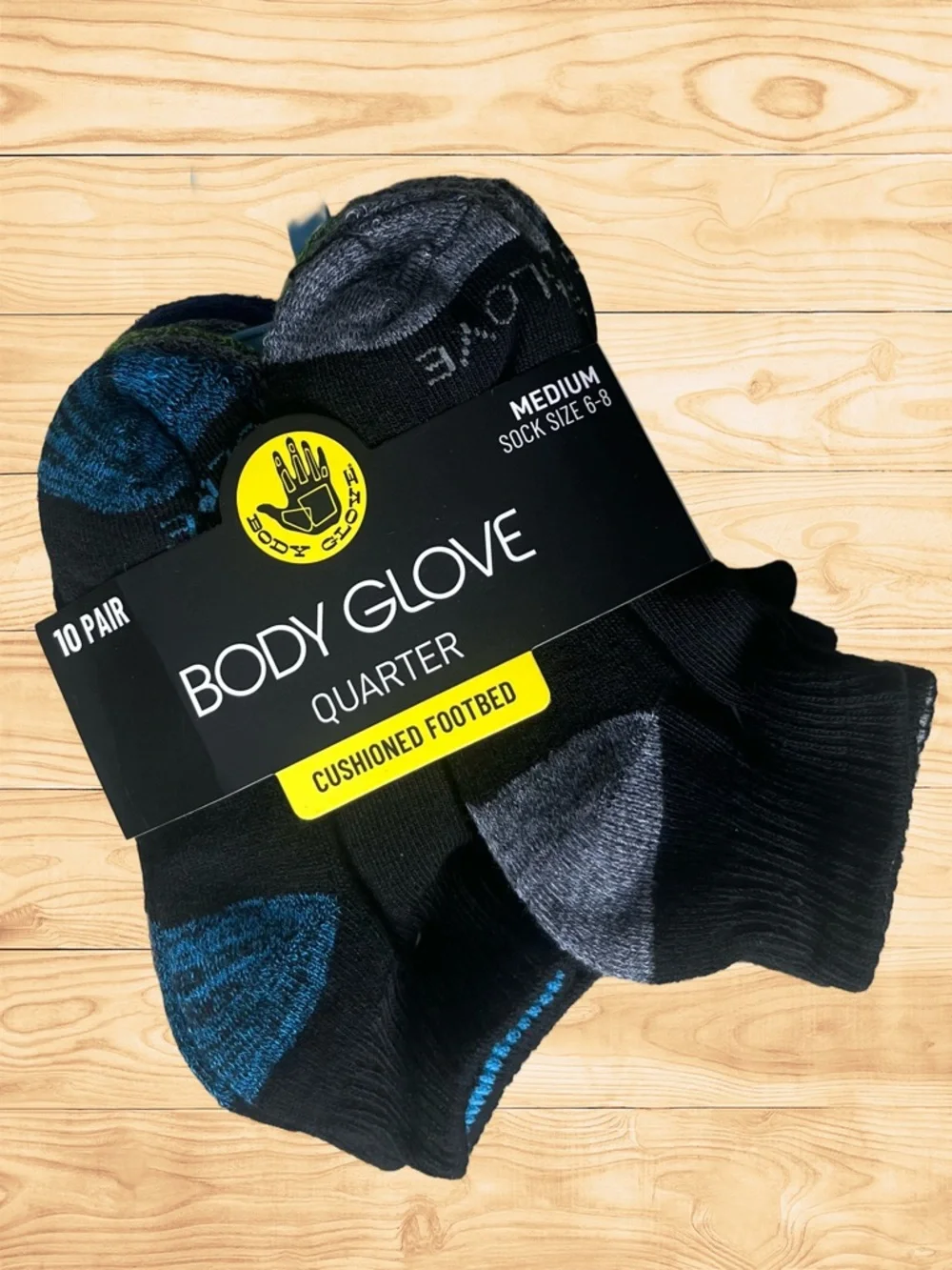 Body Glove Quarter Socks Black Multicolor Medium Shoe Size 6-8 10 Pairs